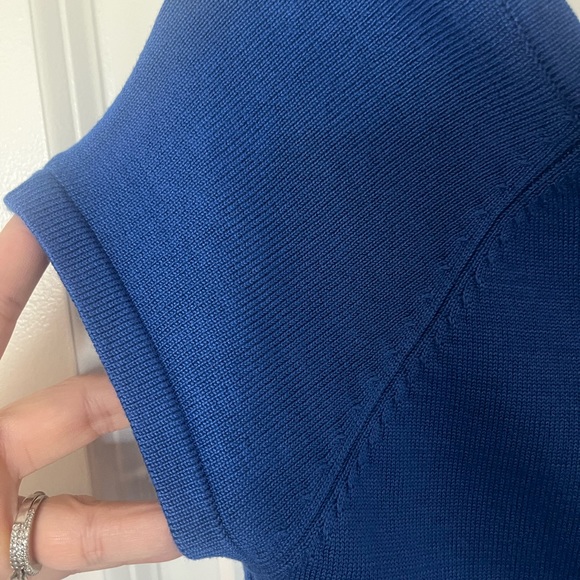 COOL ATTITUDE Royal Blue Black Stripe Short Sleeve Belted Knit Dress L - Picture 4 of 5